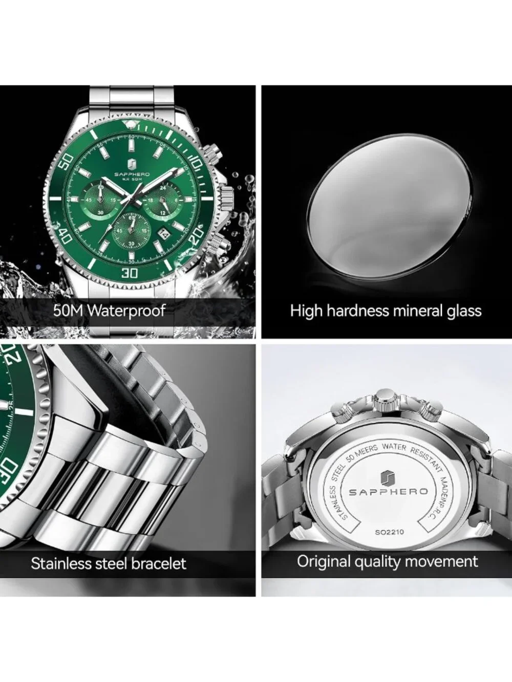 Stylish Men's Analog Quartz Chronograph Watch - 50M Waterproof, Stainless Steel